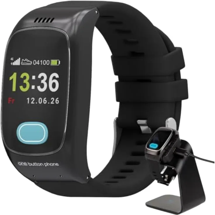 one button phone Senioren Smartwatch Notrufuhr mit SOS-Taste, automatischer Sturzerkennung und GPS-Ortung, Modell 2024