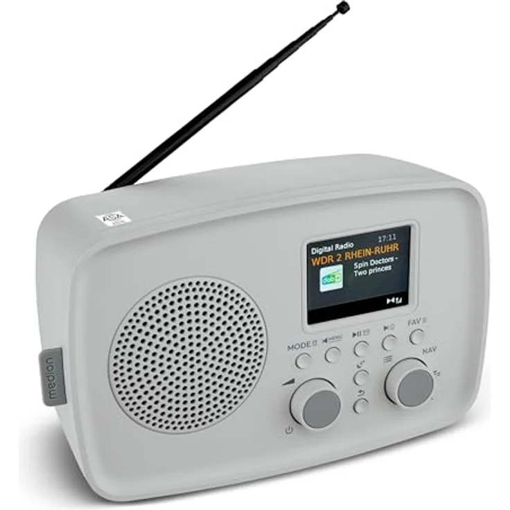 MEDION DAB+ Radio DRE-1, DAB Plus und UKW Radio mit Bluetooth 5.3, Tropfwasserschutz, Teleskopantenne, Weckfunktion, grau – Bild 1