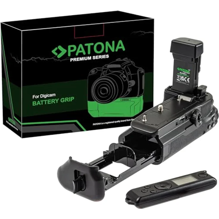 Patona Premium Batteriegriff BG-R10, Hochformatgriff für Canon EOS R5/R6/R5 C/R6 Mark II, schwarz mit 2.4G Fernbedienung – Bild 1