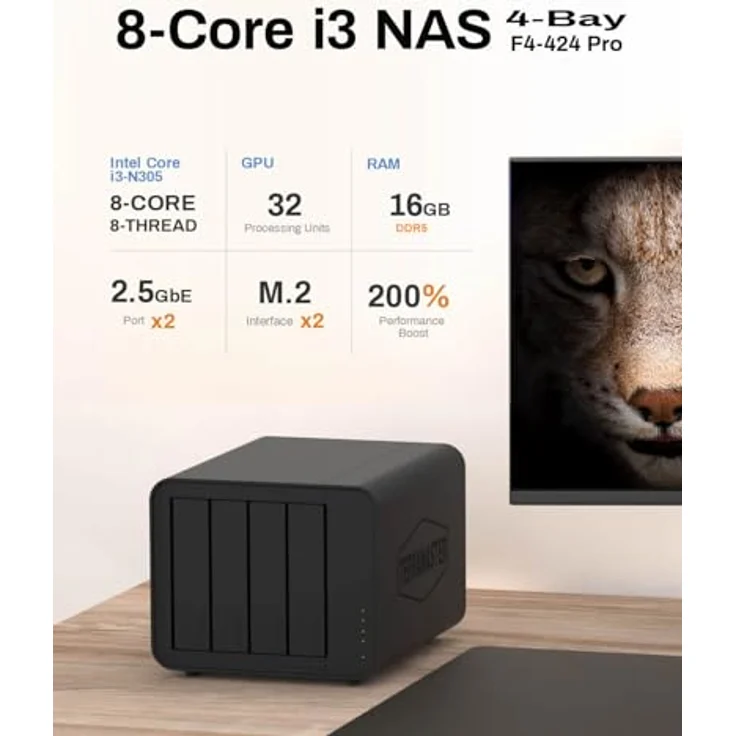 TERRAMASTER F4-424 Pro NAS Speicher - 4Bay Core i3 8-Core 8-Thread CPU, 16GB DDR5 RAM, 2.5GbE Port x 2, Network Attached Storage für Unternehmen (Diskless) – Bild 2