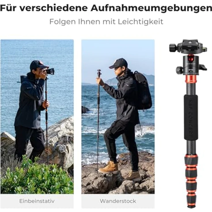 K&F CONCEPT BA255 Carbon Stativ, 152cm leichtes Tripod mit 360° Kugelkopf und 1/4" Gewinde, inkl. Tragtasche für DSLR Kameras, flexibel und einbeinstativfähig – Bild 4