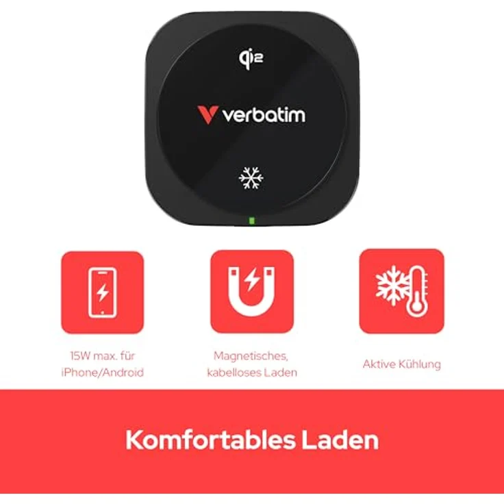 Verbatim Magnetic Wireless Car Charger, Qi2 Schnellladung bis zu 15W mit Ice-Kühlsystem und flexibler Montage – Bild 2