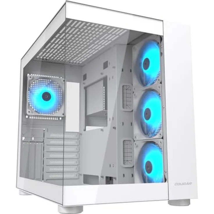 COUGAR Gaming FV150RGBWHITE PC-Gehäuse Weiß, Midi Tower mit ARGB-Beleuchtung für Mini-ITX, Micro-ATX, ATX, inkl. 4 vorinstallierten Lüftern und optimiertem Kabelmanagement