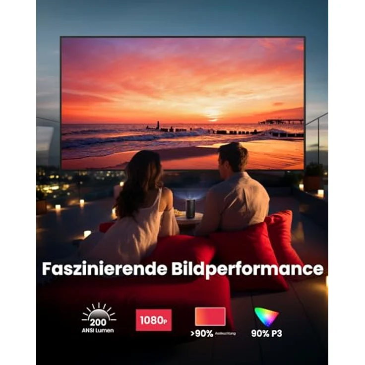 NEBULA Capsule3 Mini Beamer, Smart Projektor, 1080p, WLAN, 200 ANSI-Lumen, Tragbarer Beamer mit GTV, Netflix Vorinstalliert, Dolby Digital, 120-Zoll Bild, integrierter Akku, 2,5 Stunden Spielzeit – Bild 4