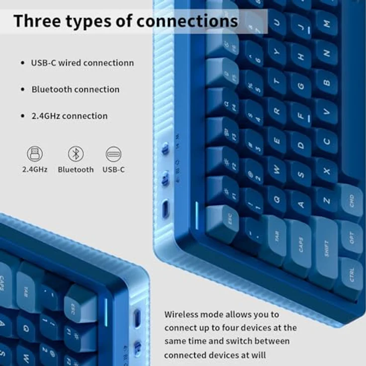 nuphy Halo96 V2 Kabellose Gaming-Tastatur, 96% Hot-Swap-fähig, RGB-Hintergrundbeleuchtung, QMK/VIA, Bluetooth/USB-C/2,4 GHz-Blue, Raspberry (46gf) – Bild 3