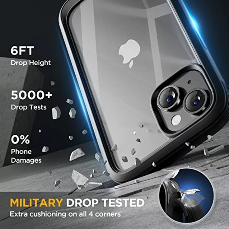 Miracase 360 Grad Hülle für iPhone 13/14 (6.1 Zoll), Ganzkörper Schutzhülle mit 9H-Glas Displayschutz, stoßfest und kratzsicher, Schwarz – Bild 5