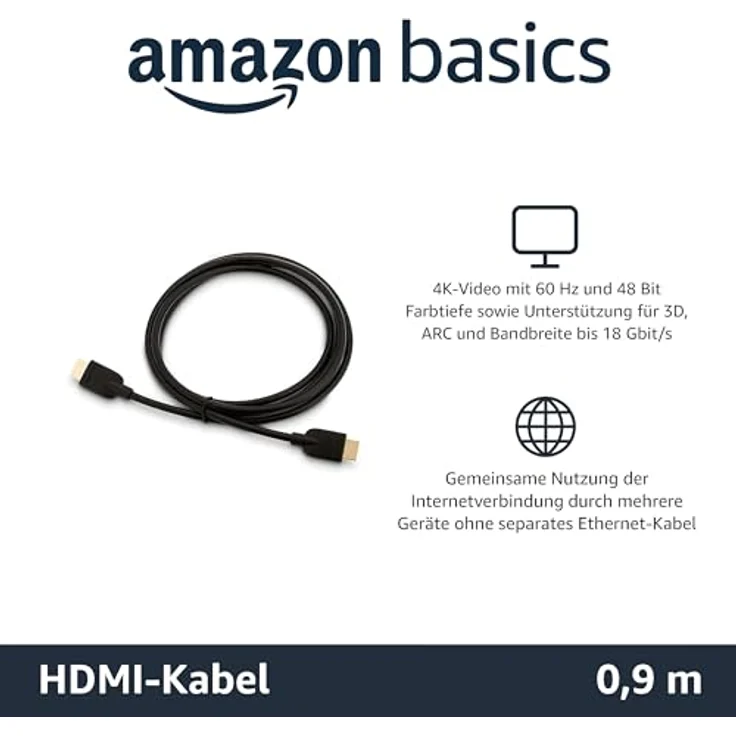 AmazonBasics Hochgeschwindigkeits-HDMI-Kabel 2.0, Ethernet, 3D, 4K-Videowiedergabe und ARC, 1,8m, 24er-Pack – Bild 2