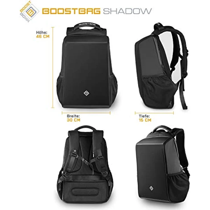 BoostBag Shadow Anti Theft Backpack - Boostboxx Anti Diebstahl Rucksack mit Fächern für Reisepass, Kreditkarte mit RFID Schutz, 15,6" Laptop/Notebook, Ipad, Tablet, Handy usw. mit TSA Schloss und USB – Bild 2