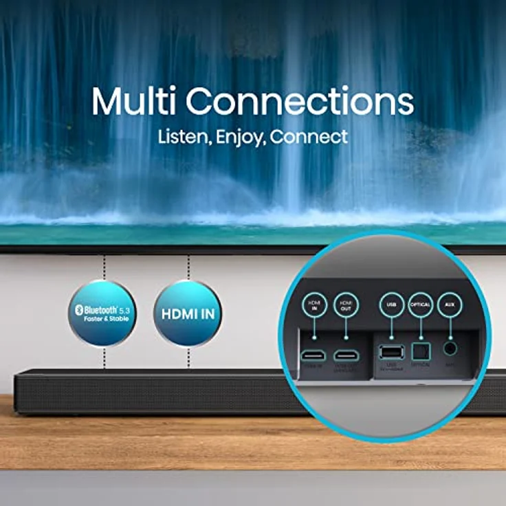 Hisense AX3120G 3.1.2 Soundbar mit kabellosem Subwoofer, 360W, Dolby Digital Plus, Dolby Atmos, Bluetooth, HDMI eARC/Optical/AUX/USB, Schwarz (2024) – Bild 5