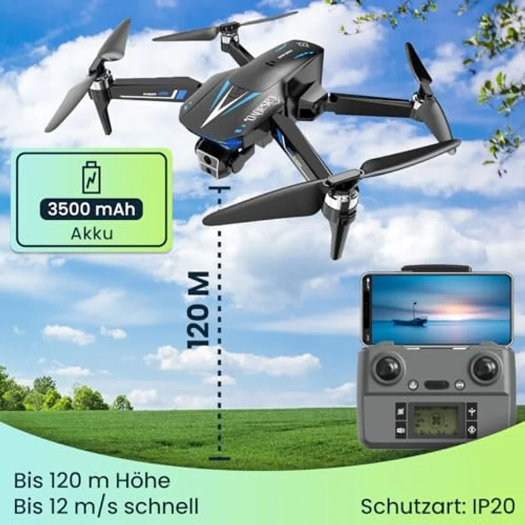 Casativo Profi GPS-Drohne, Full-HD-Kamera mit 3-Achsen-Gimbal, 800m Reichweite, Follow-Me-Modus, Live View, inkl. 4 Ersatzrotoren – Bild 6