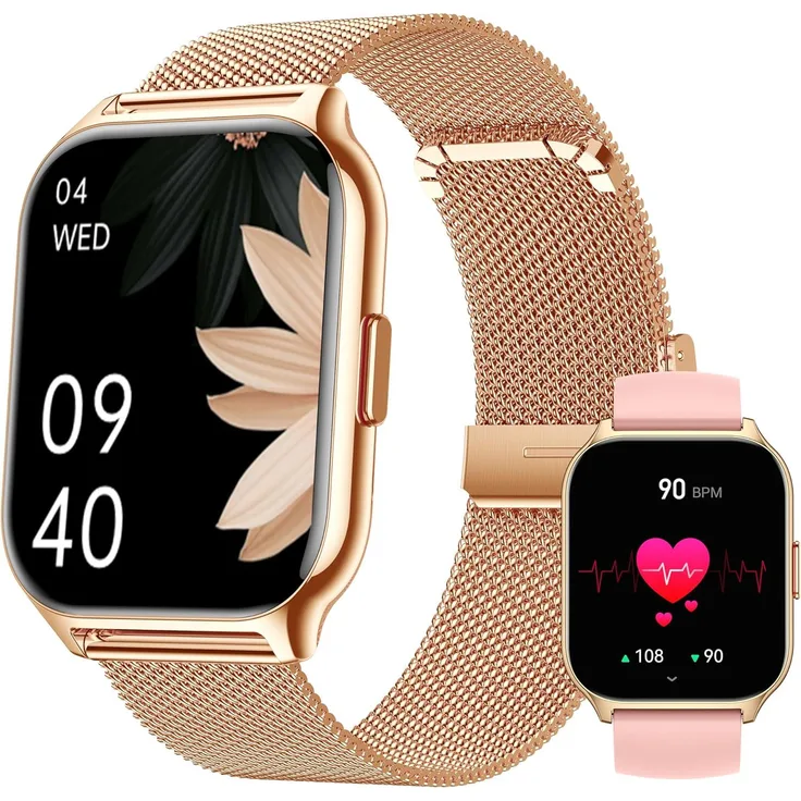 ZOSKVEE Smartwatch Damen 2.0 Zoll, Fitness Uhr mit Telefonfunktion, Herzfrequenz, Blutdruck, Schlafmonitor, SpO2, IP67 wasserdicht, silber