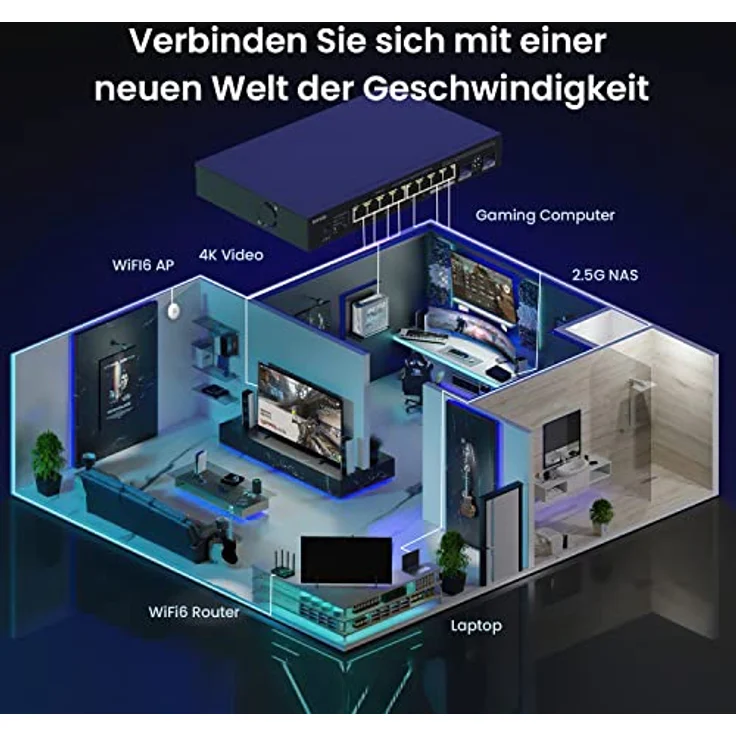 Tenda Switch 8 Port 2.5 Gigabit LAN Switch mit 2 SFP-Ports (VLAN, Statische Aggregation, Unmanaged, Plug-and-Play, Metallgehäuse) (TEM2010F) in Schwarz – Bild 5