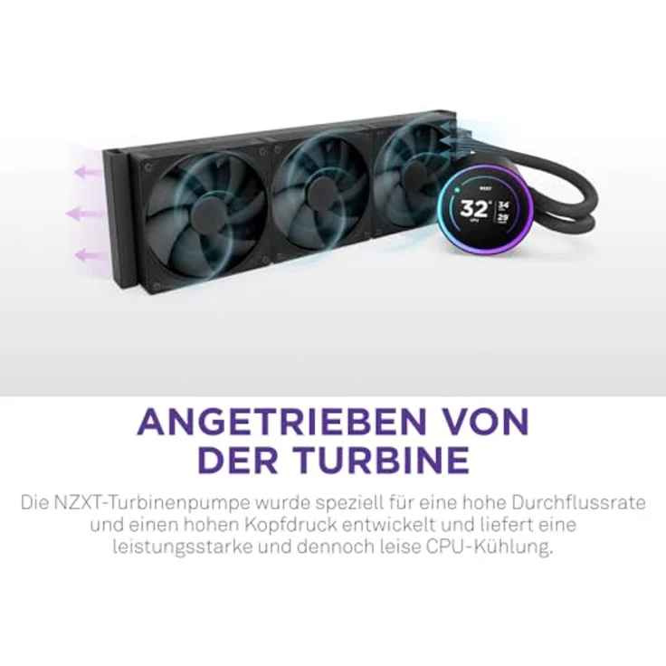 NZXT Kraken Elite 360 - AIO CPU-Flüssigkeitskühler - 360mm Radiator - 3 x F120P Lüfter - Anpassbares 2.72“ IPS LCD - NZXT Turbine Pump - Intel LGA 1700, 1200/115X, 1851 - AMD AM5, AM4 - Schwarz – Bild 2