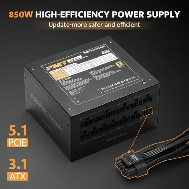 Darkflash Tech Darkflash PMT 80 Plus Gold 850W Computer-Netzteil, ATX 3.1, PCIe 5.1, Schwarz – Bild 2