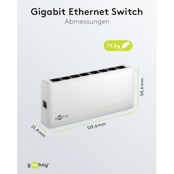 goobay 64564 Gigabit Ethernet Netzwerk Switch 8 Port / Lüfterloses Design / max. 1000 Mbit/s / Plug & Play / Optimierter Datenverteiler / Weiß – Bild 5
