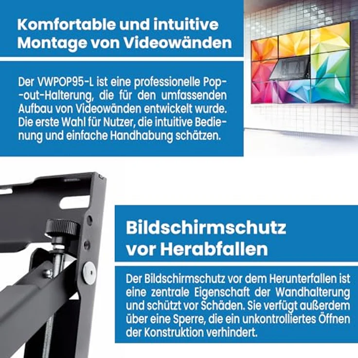 EDBAK VWPOP95-L Pop-Out Wandhalterung für 70-98" Bildschirme, Tragfähigkeit 130 kg, Schwarz – Bild 4