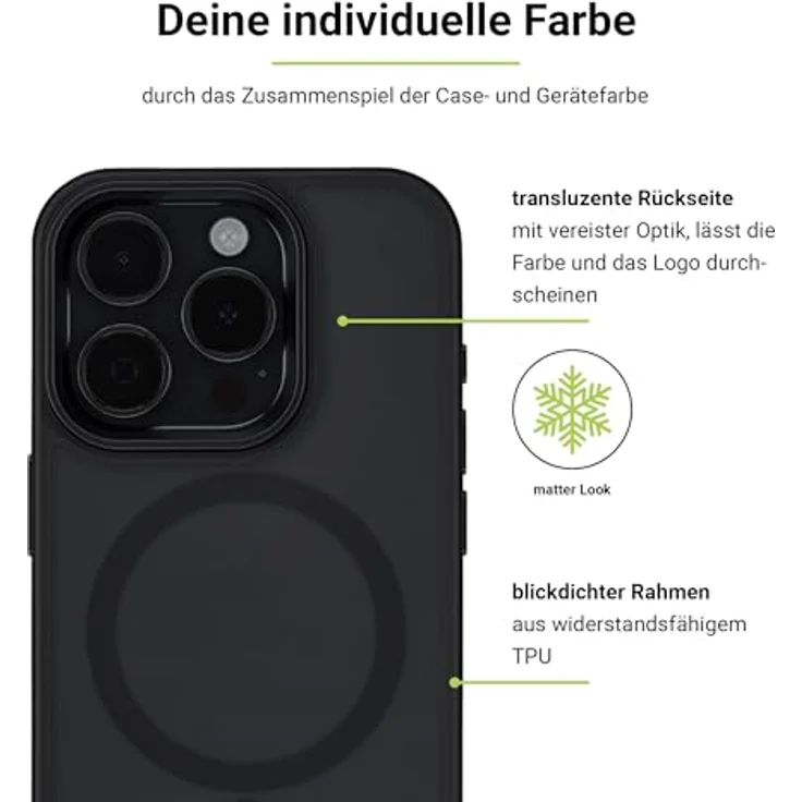 Artwizz IcedClip +Charge Hülle kompatibel mit iPhone 15 Pro - Mattes Vereistes Design, Rückseite mit Soft-Touch, Stoßfeste Schutzhülle, Night-Black – Bild 4