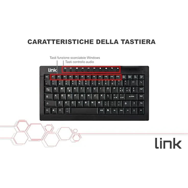 Link LKTAST04 Mini-Tastatur, Multimedia USB [italienisches Layout] – Bild 9