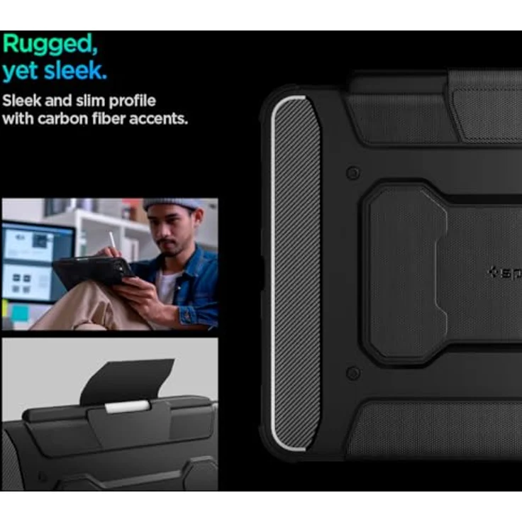 Spigen Rugged Armor Pro Hülle für iPad Pro 11 Zoll 5.Generation M4 (2024) - Schwarze Schutzhülle mit Stifthalter und Auto Schlaf/Wach Funktion – Bild 3