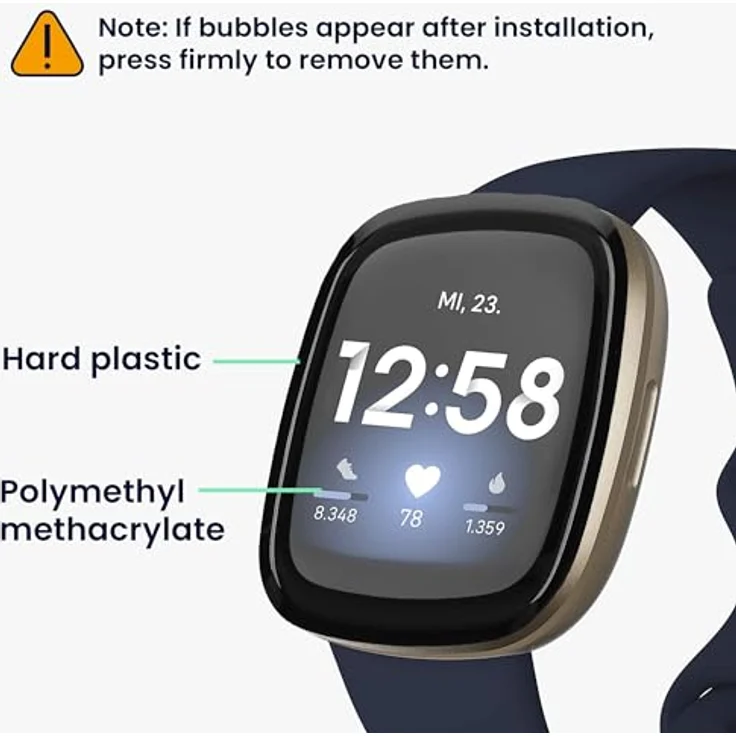 kwmobile 2X Transparente Displayschutzfolie für Fitbit Versa 3 - Stoßfest, Anti-Fingerabdruck, einfach zu installieren – Bild 5