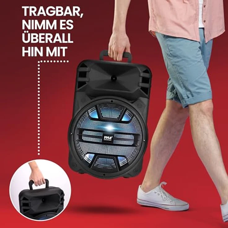 Pyle PPHP1243B, Bluetooth Musikbox mit 800W Leistung, integrierter DJ-LED-Beleuchtung, USB, MP3, SD und RCA Eingang – Bild 6