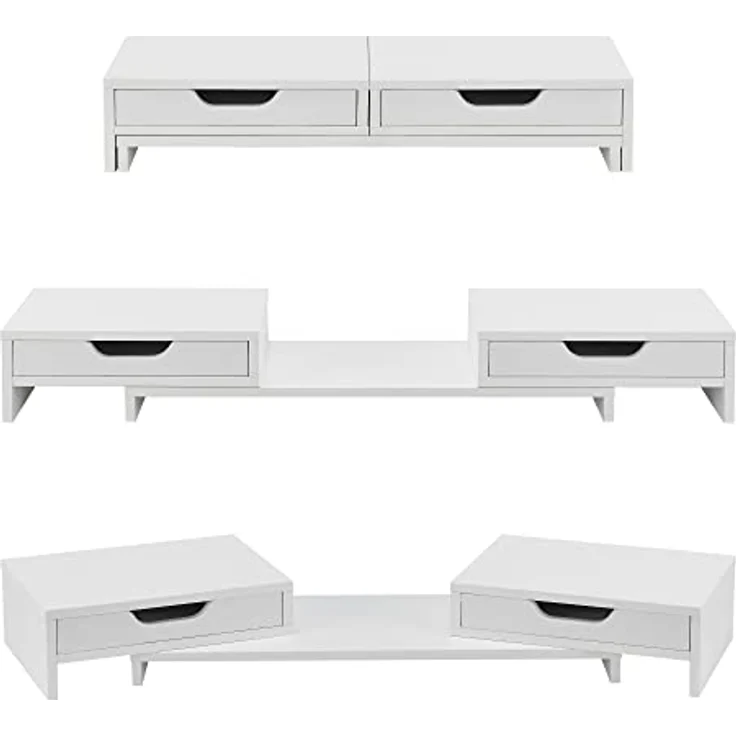 en.casa Marttila Monitorständer, Monitorerhöhung mit 2 Schubladen, 60x22x11cm, Weiß, ergonomische Bildschirmpositionierung, Platzsparend – Bild 6
