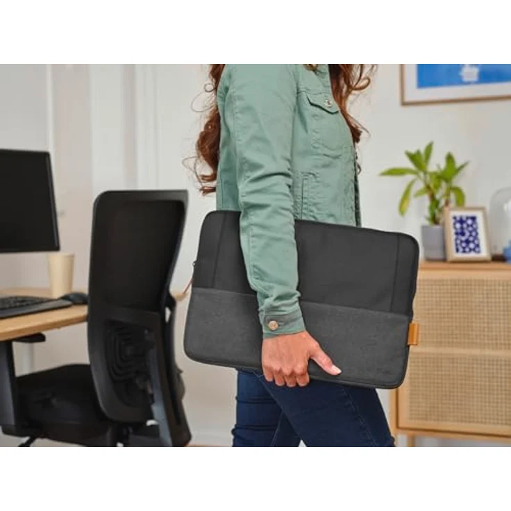 Trust Lisboa Laptophülle 16 Zoll, Laptoptasche aus Recycelten PET-Flaschen, Arbeitstasche Laptop Sleeve, Tasche Herren Damen für MacBook Notebook HP Dell Asus Lenovo Reisen Business - Schwarz – Bild 5