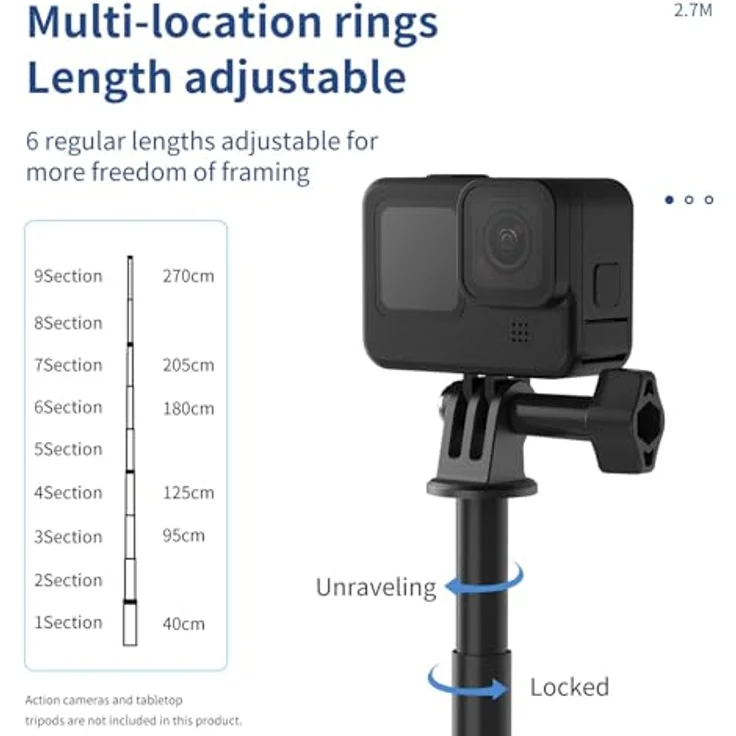 Telesin Selfie Stick Carbon, 2,7 Meter - extra kompakt, leicht und stabil – Bild 2