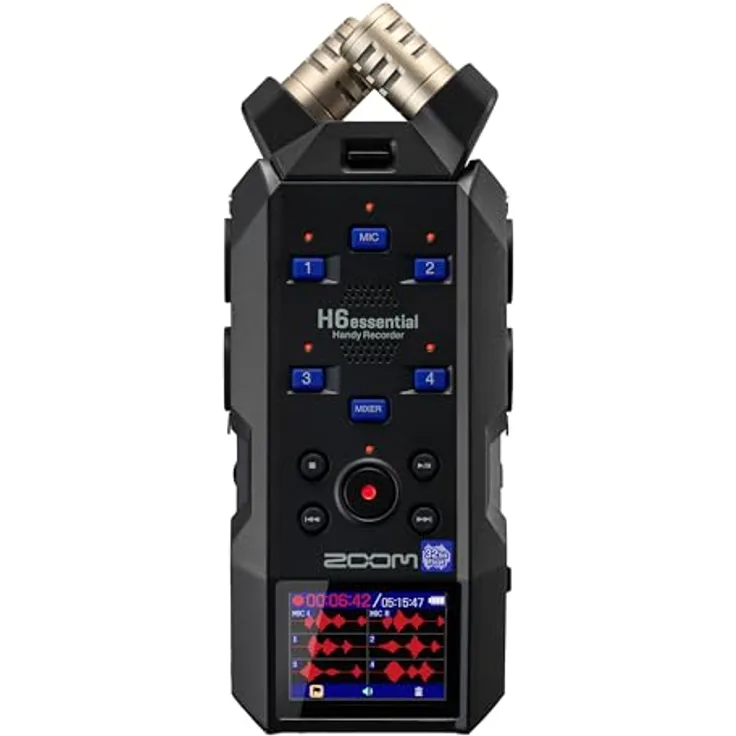 Zoom H6essential, Mobiler 6-Spur Audio-Recorder mit 32-Bit-Float-Aufnahme, X/Y-Mikrofon und USB-C Interface