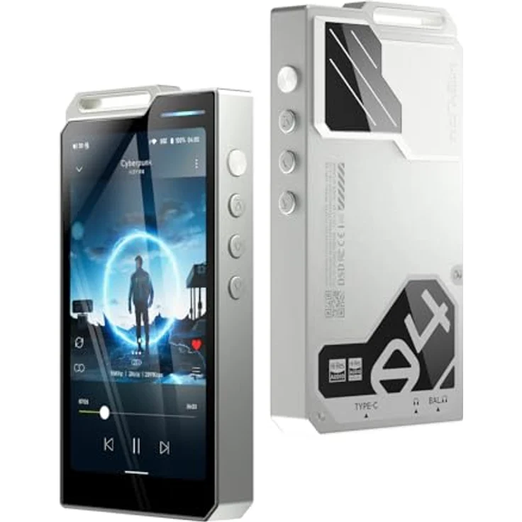 HiBy R4 Android-MP3-Player, 4DAC, Bluetooth & WLAN, DSD/PCM/MQA Unterstützung, 32 GB Speicher, Silber – Bild 1