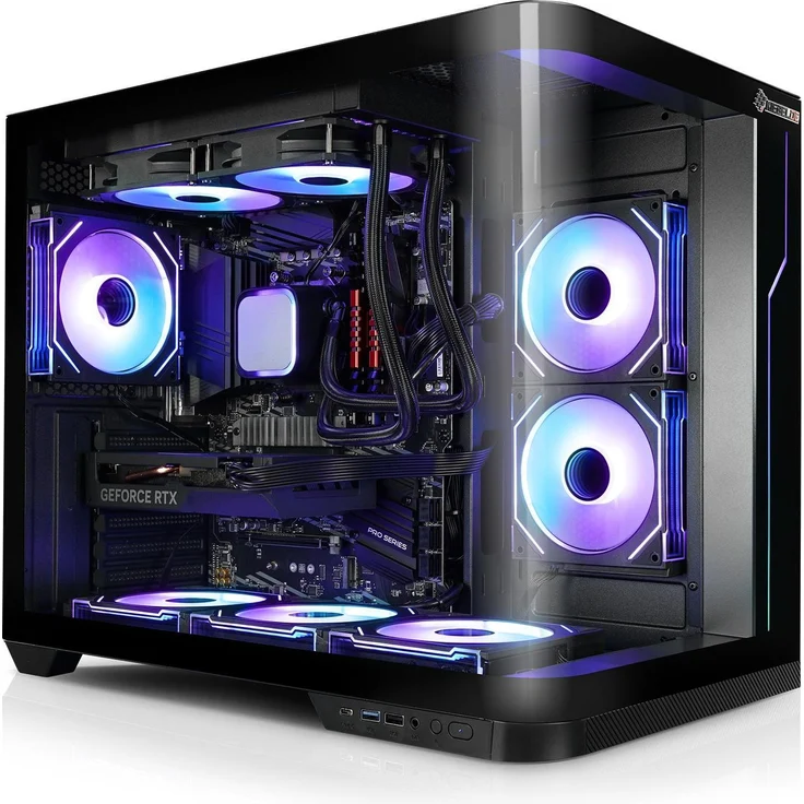 Kiebel Panorama Curve 12 (ATX), PC Gehäuse mit gebogener Glasseitenscheibe und 6 ARGB-Lüftern, Schwarz