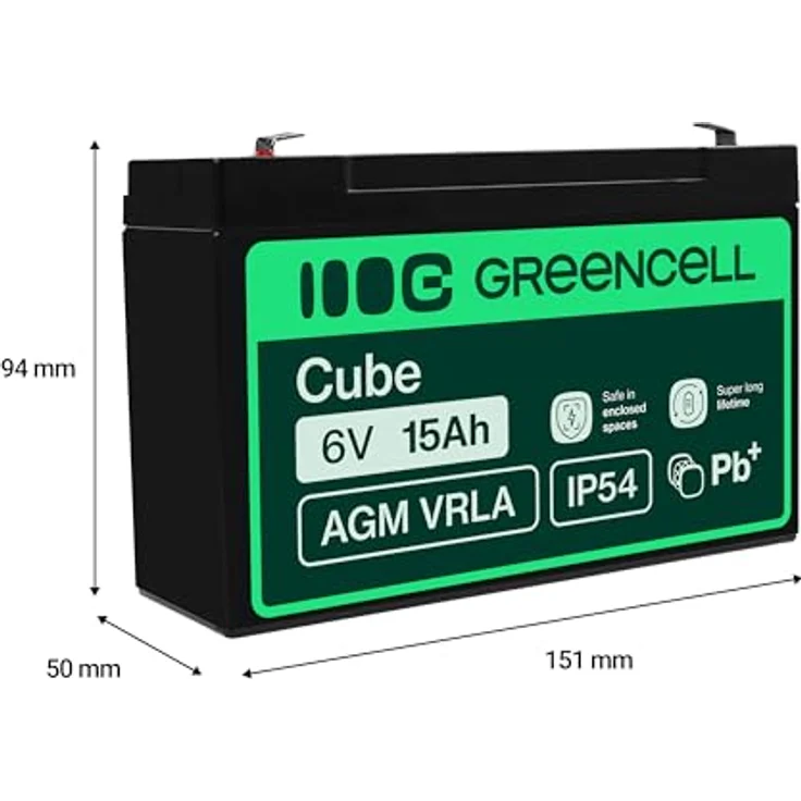 Green Cell AGM 6V 15Ah Blei-Batterie, Zyklenfest und vibrationsbeständig für Elektro-Spielzeuge und Notstromversorgung – Bild 2