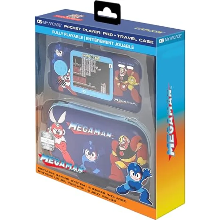 My Arcade Pocket Player Pro, Handheld-Spielkonsole mit 6 integrierten Mega Man-Spielen, 2.75-Zoll-Farbdisplay und Reiseetui