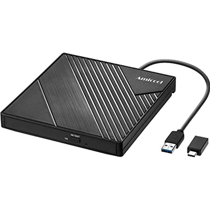 Amicool Externes DVD Laufwerk, USB 3.0 & USB-C, tragbarer DVD Brenner für Laptop, Desktop, MacBook, kompatibel mit Windows 7/8.1/10/11, Linux & Mac OS – Bild 1
