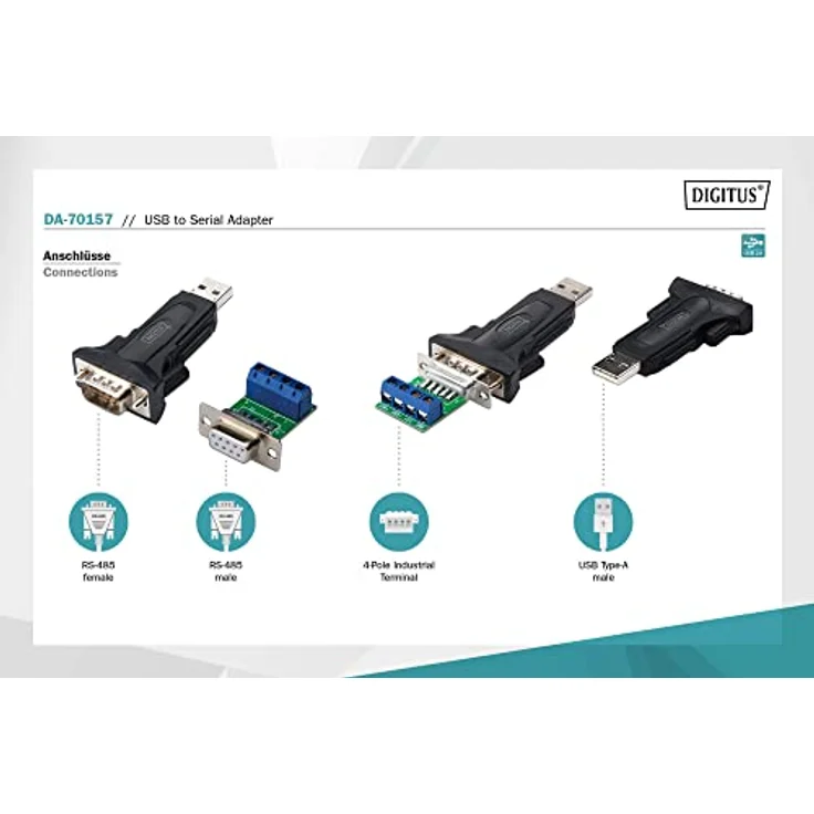 DIGITUS USB auf Seriell Adapter - RS485 Konverter - USB 2.0 Typ-A zu DSUB 9M - FTDI FT232RL Chipsatz - Inkl. 80 cm Kabel – Bild 2