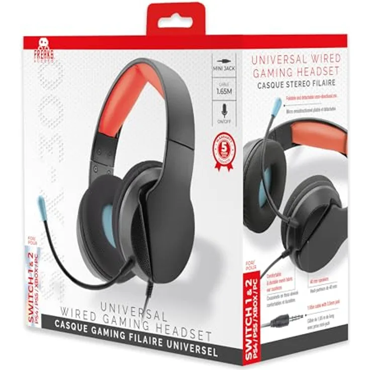Freaks and Geeks SPX-300, Kabelgebundenes Gaming Headset für PS5/PS4/XBX, verstellbarer Kopfbügel, atmungsaktive Ohrpolster, Schwarzes Design