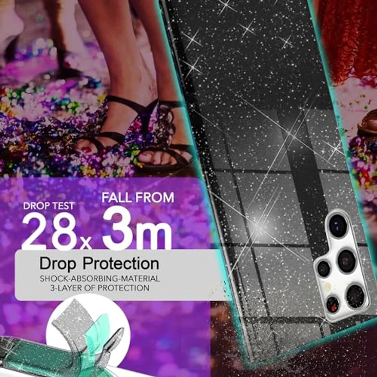 NALIA Stabile Glitzerhülle für Samsung Galaxy S24 Ultra, Schwarz, Anti-Schock Schutzhülle mit Glitzer-Pailletten – Bild 2