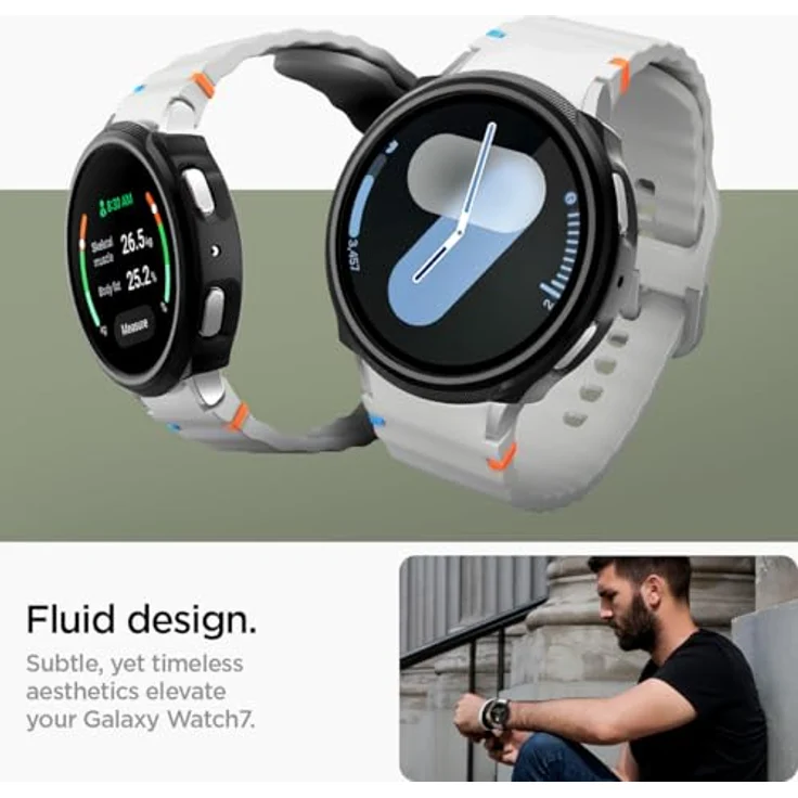 Spigen Liquid Air Hülle Kompatibel mit Samsung Galaxy Watch 7 44mm (2024) - Matt Schwarz - EKG-Überwachungsfunktion, erhöhte Kanten, schlankes Design – Bild 3