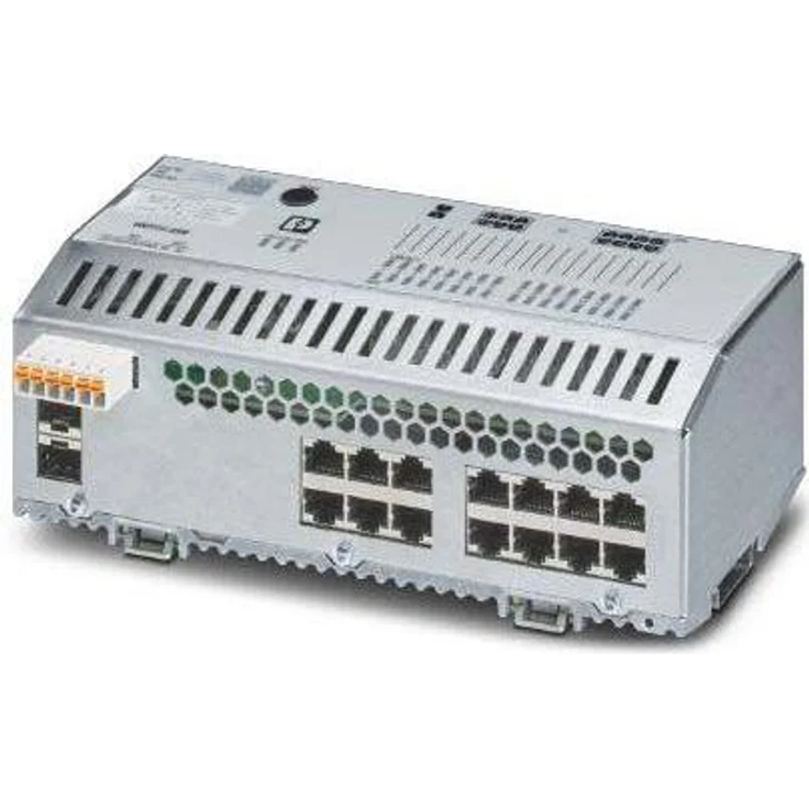 Phoenix Industrial Ethernet Switch (24 Ports), Managed Netzwerk Switch mit 14 RJ45- und 2 SFP-Ports, erweiterter Temperaturbereich für industrielle Anwendungen