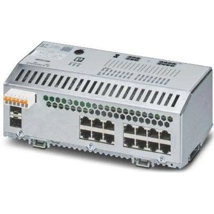 Phoenix Industrial Ethernet Switch (24 Ports), Managed Netzwerk Switch mit 14 RJ45- und 2 SFP-Ports, erweiterter Temperaturbereich für industrielle Anwendungen