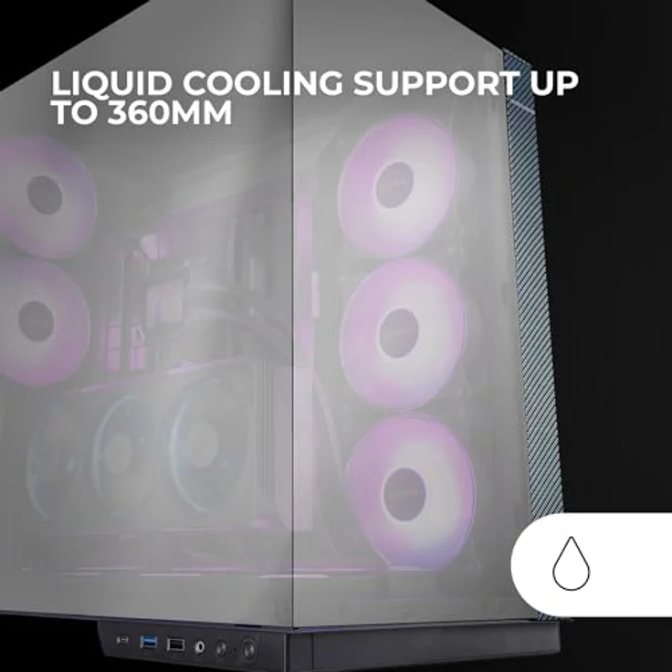 MARS GAMING MC-3GFPRO, ATX Gaming-Gehäuse mit dreifachem verspiegeltem Glas, 2x 120mm ARGB-Lüfter, vertikaler GPU-Montage und Carbonfaser-Finish, Schwarz – Bild 4