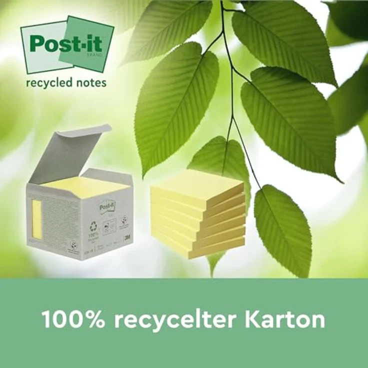 Post-it® Recycling Notes 653-1B, Haftnotizen, 6 Blöcke/Pack, umweltfreundlich, ideal für Notizen und Organisation – Bild 2
