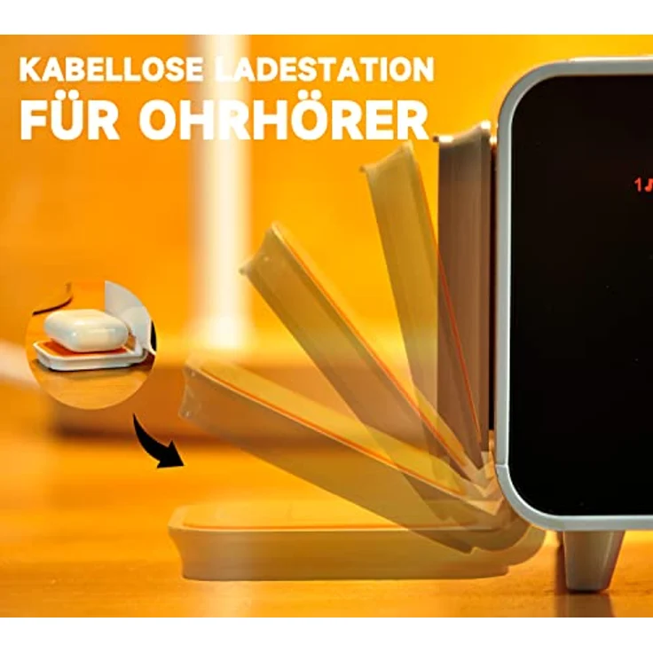 Dual Wireless Charging Radiowecker mit Bluetooth Lautsprecher, FM Radio, Zwei USB Port, Dual Alarm, Snooze, Nachtlicht, Auto manuelle Dimmer Steuerung und 1.4" Orange Display iTOMA CKS209 – Bild 4