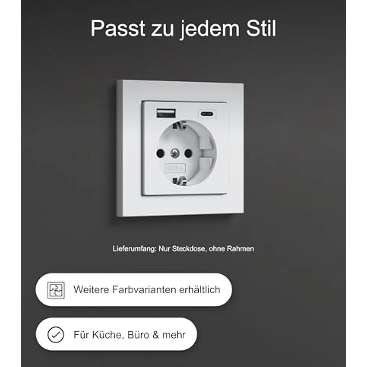Gira 2459005 SchukoSteckdose USB-Anschluss Shutter Berührungsschutz 2-fach Typ A(max.2,4A) Typ C(max.3A) System 55 Schwarz matt UP Unterputz Schutzkontaktsteckdose Wandsteckdose Smartphone Tablet 32mm – Bild 5