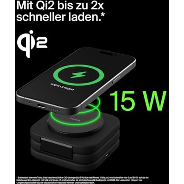 Belkin BoostCharge Pro 3-in-1 Reise Ladestation - Qi2-zertifiziert, 15W MagSafe Ladegerät für iPhone, Apple Watch und AirPods – Bild 3