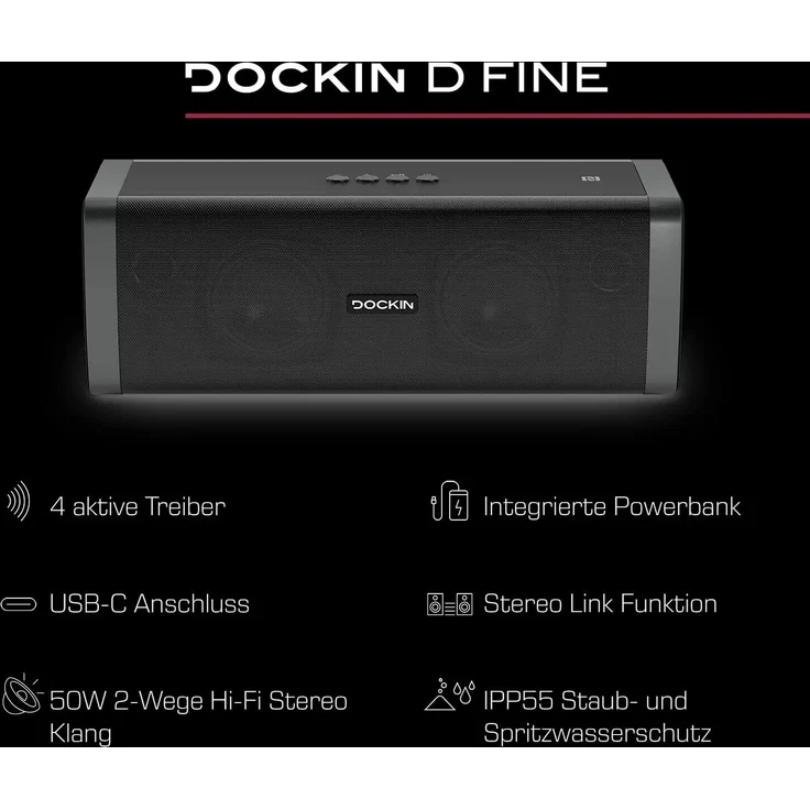 Dockin D Fine Evo Bluetooth-Lautsprecher, schwarz – Bild 2