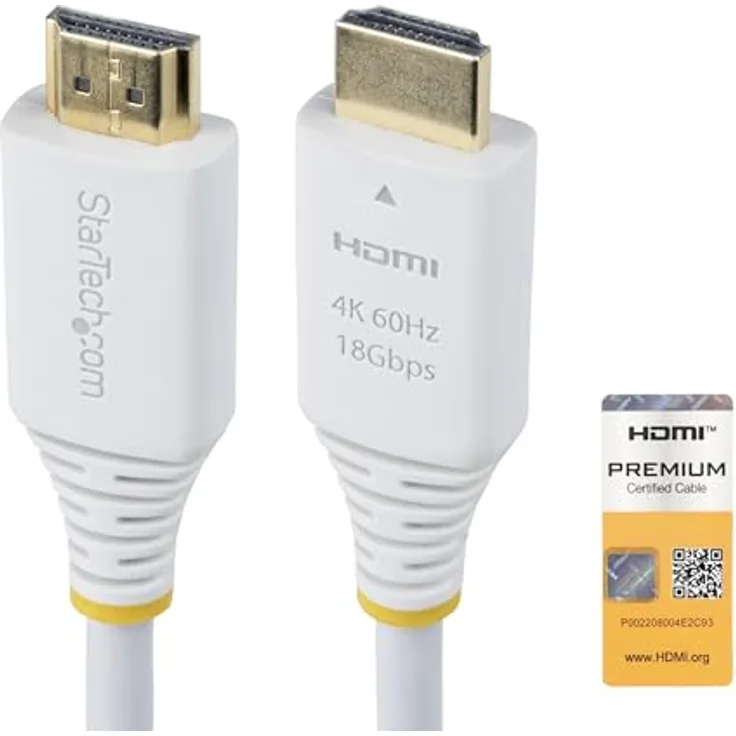 StarTech.com HDMI2-CABLE-4K60-6FW, 1,8 m HDMI-Kabel Typ A, 4K 60Hz, Weiß, mit Audio Return Channel und Ethernet-Unterstützung