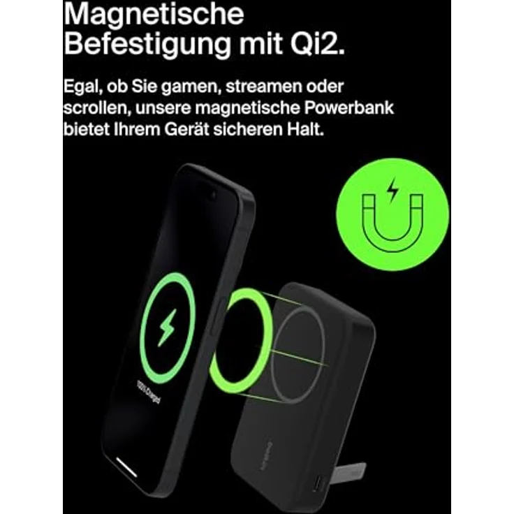 Belkin BoostCharge Pro kabellose Powerbank 10.000 mAh mit Qi2 und integriertem Ständer – Schwarz – Bild 5