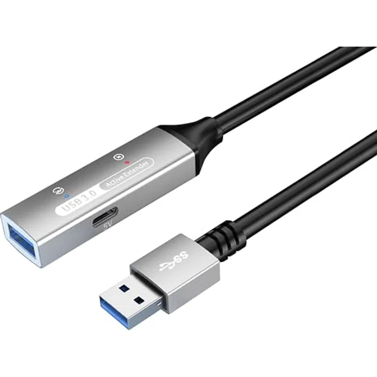PremiumCord USB 3.2 Gen1 Verlängerungskabel 15m mit Repeater, schwarze Bauweise für optimale Signalqualität – Bild 1