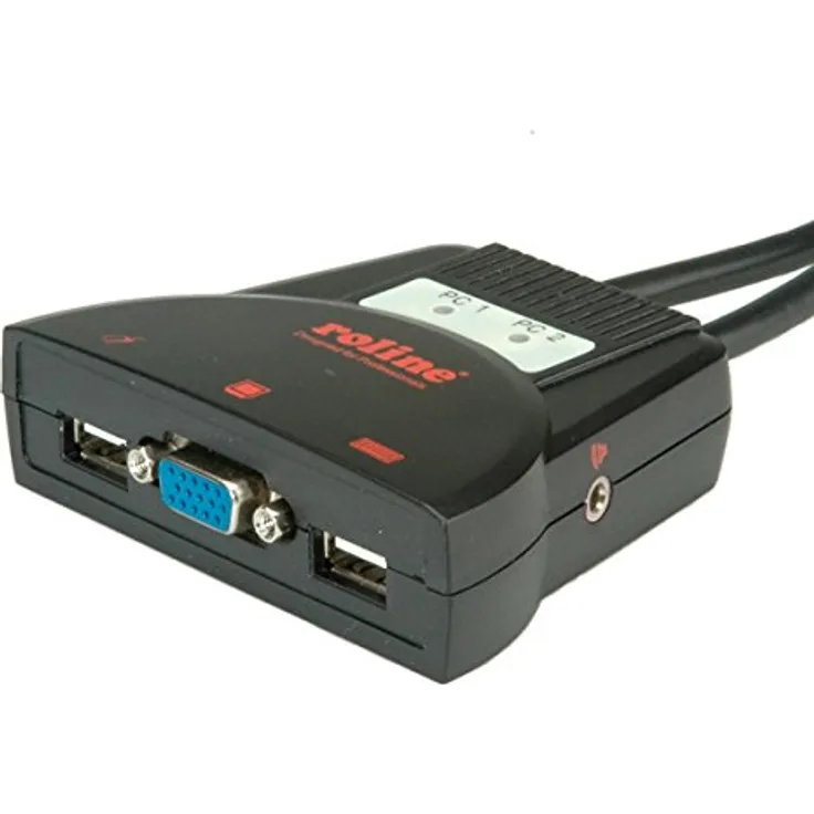 Roline KVM-Switch 'Star', automatischer KVM-Switch für 2 PCs mit VGA, USB und Audio, Schwarz